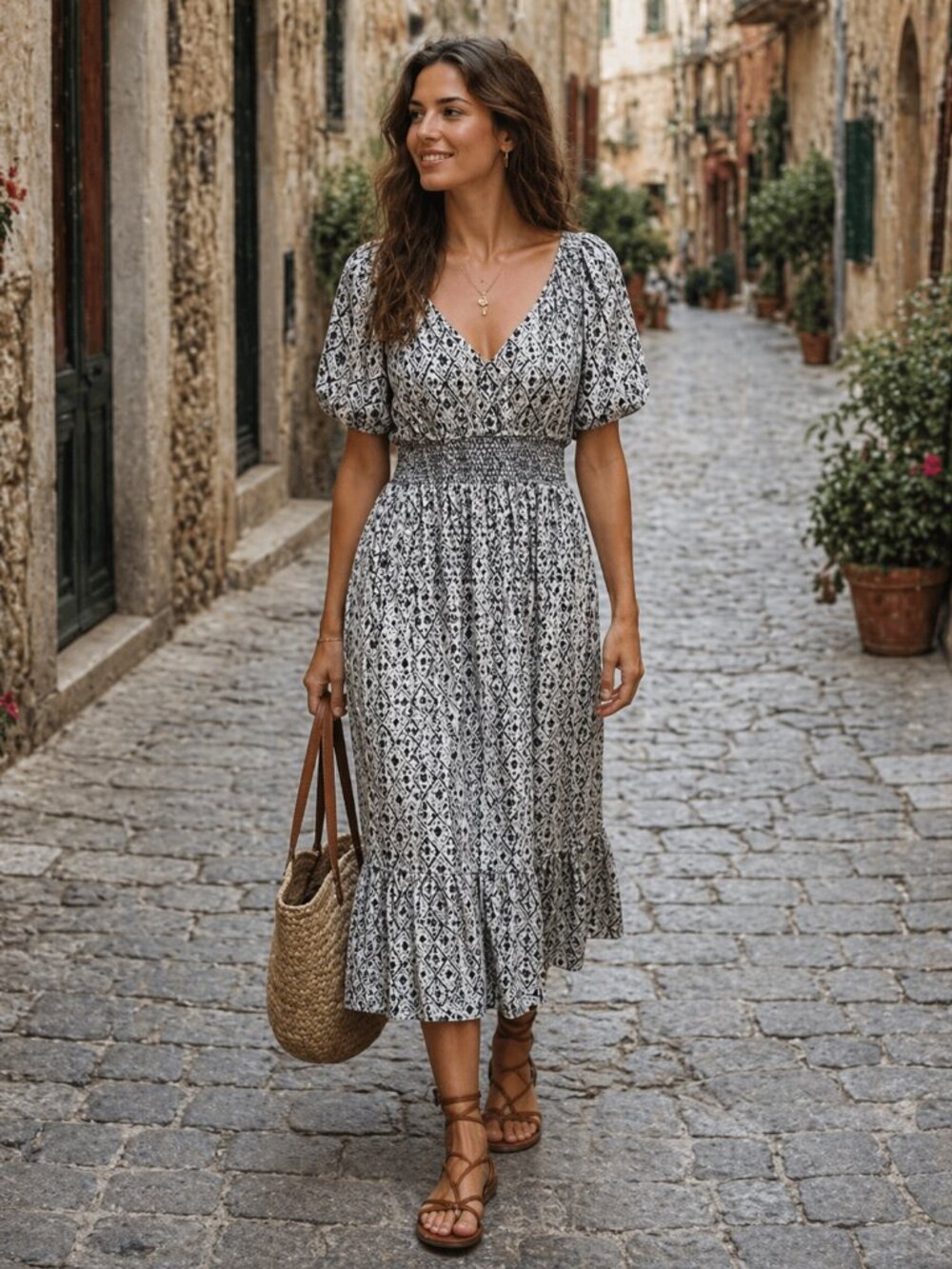 Room 34 Floral Dress Navy and Cream Geometric Print Dress XL - Picture 9 of 10